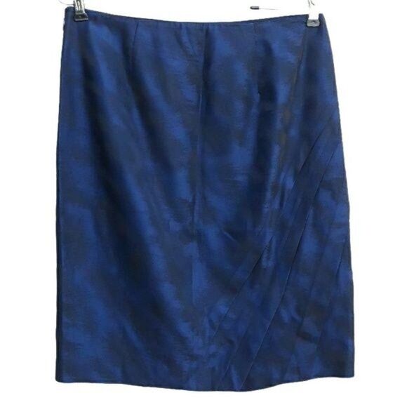 Ann Taylor Skirt Formal Metallic Asymmetrical Pleated Straight Skirt Blue Sz 4 - Picture 6 of 8